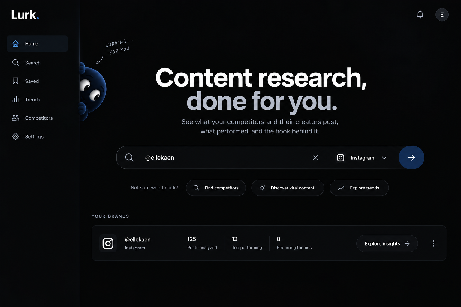 Lurk content research dashboard